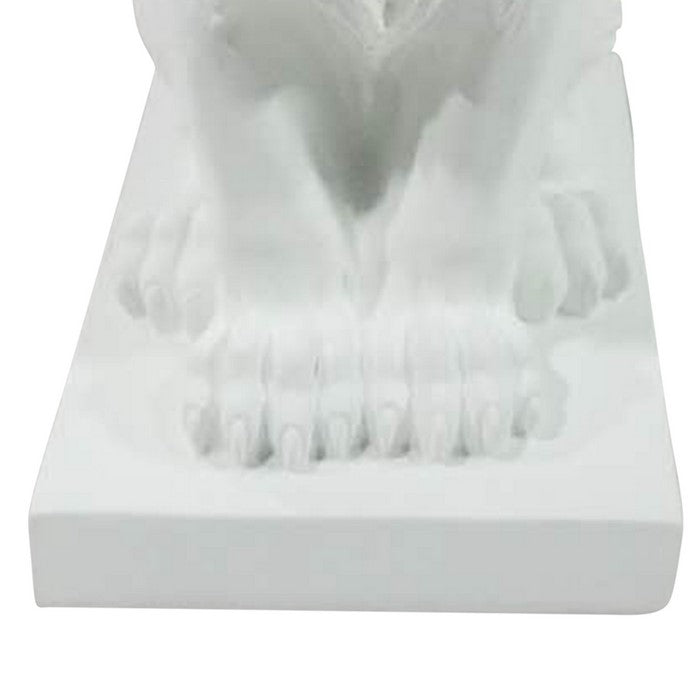 Polyresin Lion Figurine Decor with Crown and Block Base,Gold and White