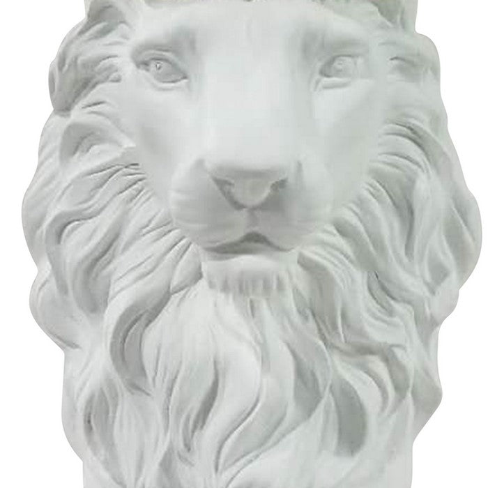 Polyresin Lion Figurine Decor with Crown and Block Base,Gold and White