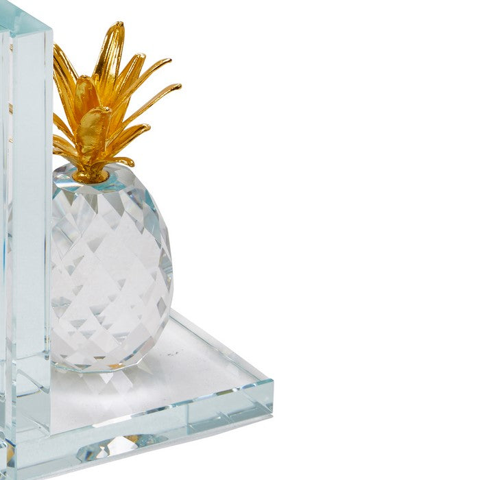 Glass Made Crystal Pineapple Bookend, Pair of 2, Gold and Clear