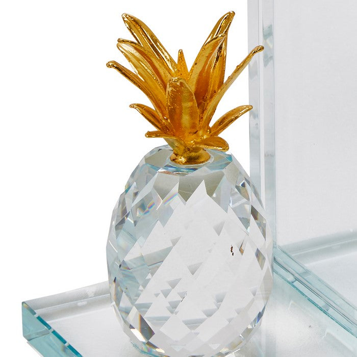 Glass Made Crystal Pineapple Bookend, Pair of 2, Gold and Clear