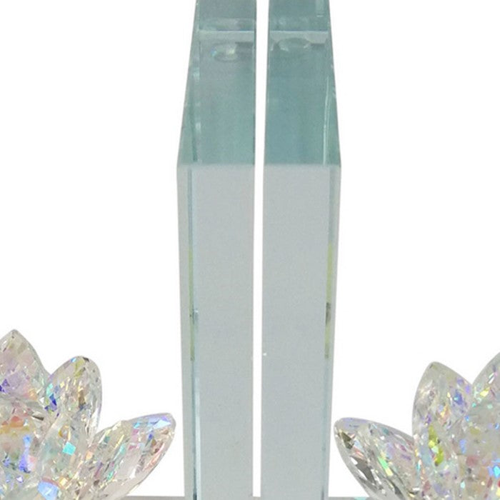 Glass Made Lotus Statuette Bookend, Pair of 2, Clear