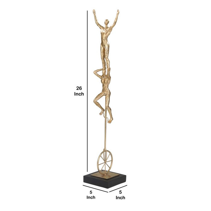 Polyresin Acrobat Duo Statuette with Unicycle and Block Base, Gold