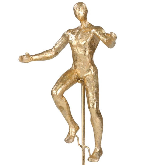 Polyresin Acrobat Statuette with Unicycle and Block Base, Gold