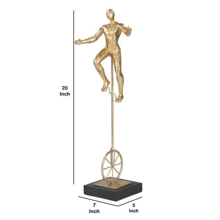 Polyresin Acrobat Statuette with Unicycle and Block Base, Gold