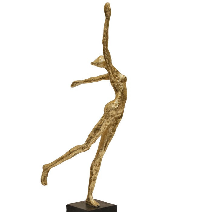 Polyresin Upright Female Gymnast Figurine Table Decor, Gold and Black