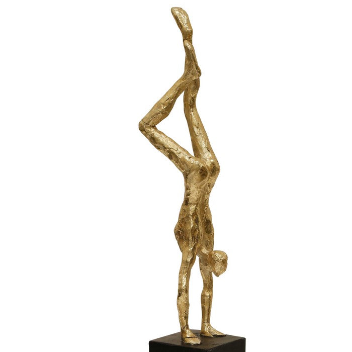 Polyresin Upside Down Male Gymnast Figurine Table Decor,Gold and Black