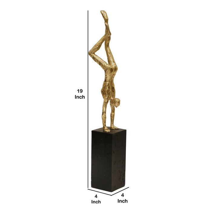 Polyresin Upside Down Male Gymnast Figurine Table Decor,Gold and Black