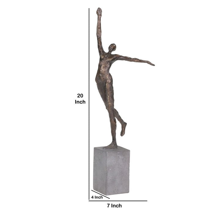 Polyresin Upright Female Gymnast Figurine Table Decor, Bronze and Gray