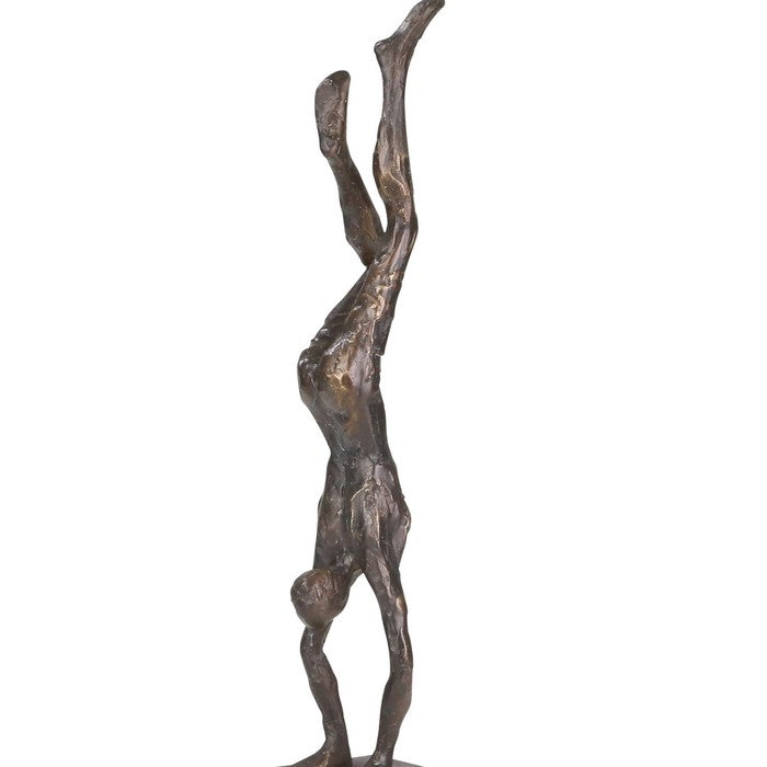 Polyresin Upside Down Male Gymnast Figurine Decor,Bronze and Gray
