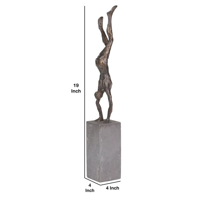 Polyresin Upside Down Male Gymnast Figurine Decor,Bronze and Gray