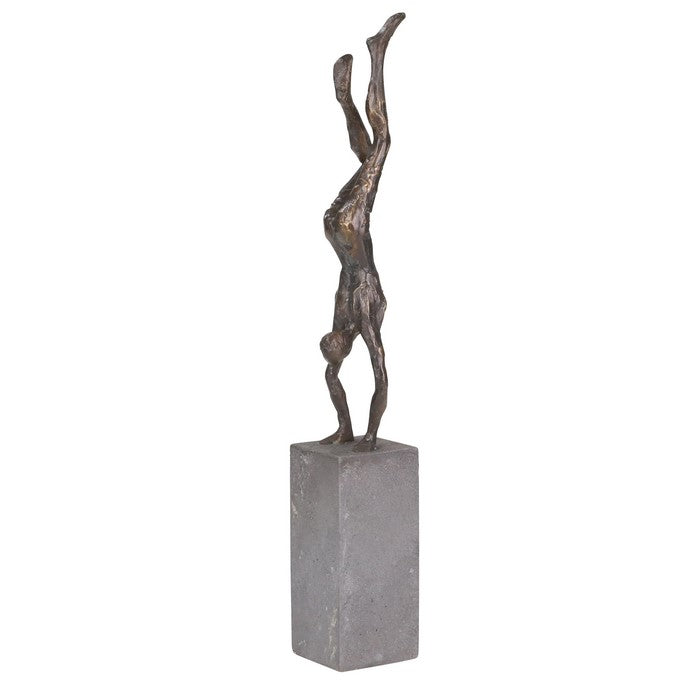 Polyresin Upside Down Male Gymnast Figurine Decor,Bronze and Gray