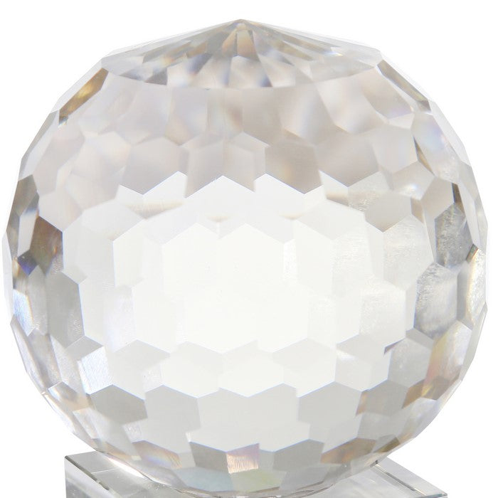 Faceted Crystal Orb with Rectangular Support, Large, Clear