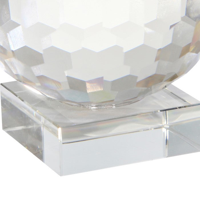 Faceted Crystal Orb with Rectangular Support, Large, Clear