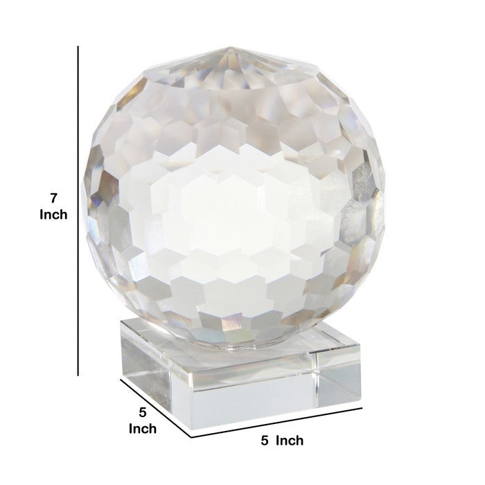 Faceted Crystal Orb with Rectangular Support, Large, Clear
