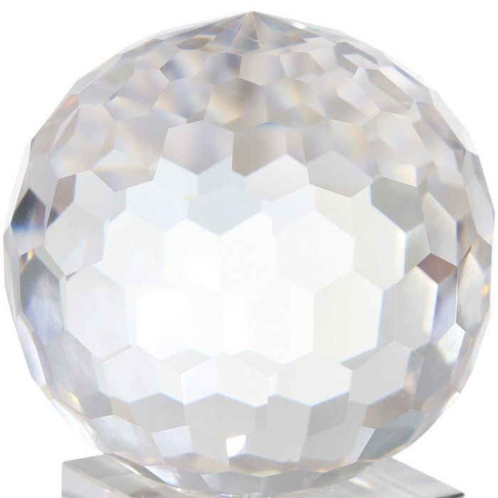 Faceted Crystal Orb with Rectangular Support, Small, Clear