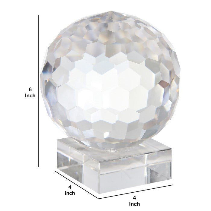 Faceted Crystal Orb with Rectangular Support, Small, Clear