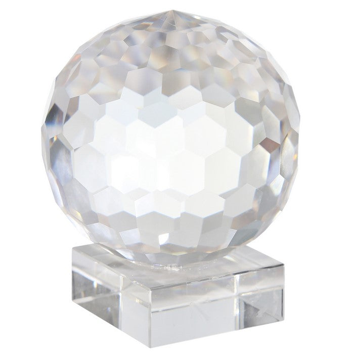Faceted Crystal Orb with Rectangular Support, Small, Clear