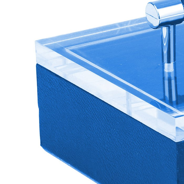 Acrylic Top Storage Box with Leatherette Exterior, Blue and Clear