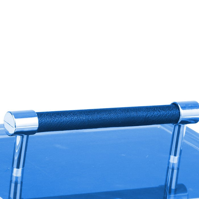 Acrylic Top Storage Box with Leatherette Exterior, Blue and Clear