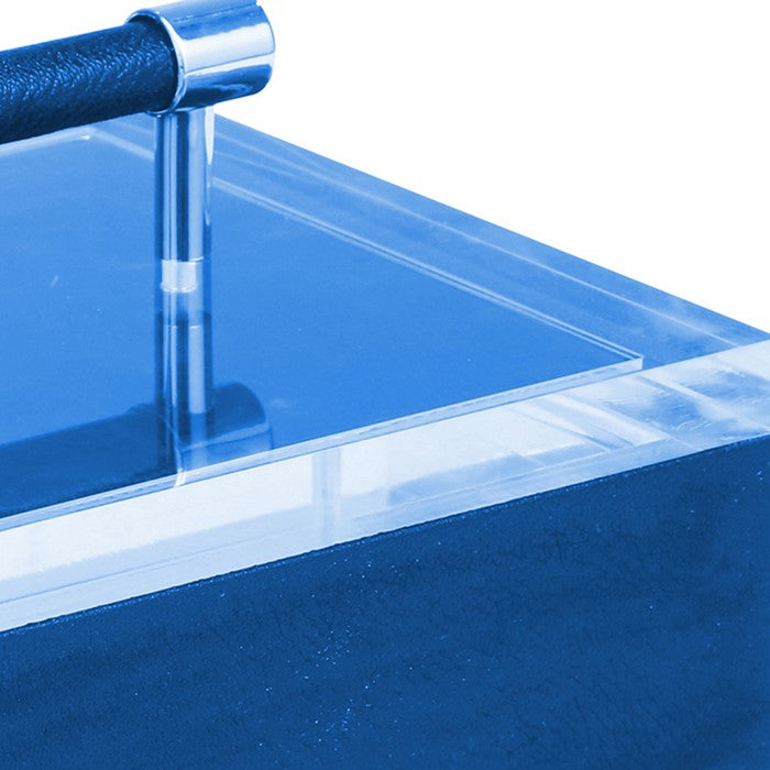 Acrylic Top Storage Box with Leatherette Exterior, Blue and Clear