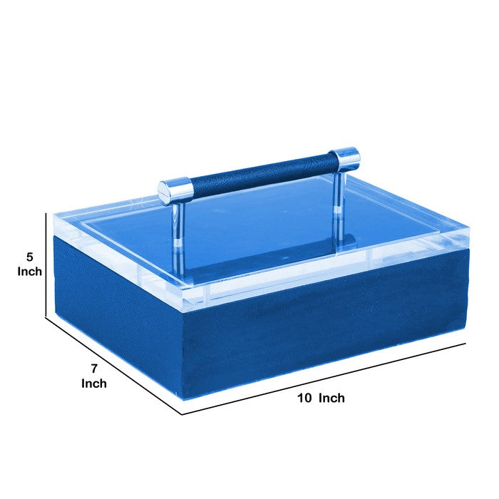 Acrylic Top Storage Box with Leatherette Exterior, Blue and Clear