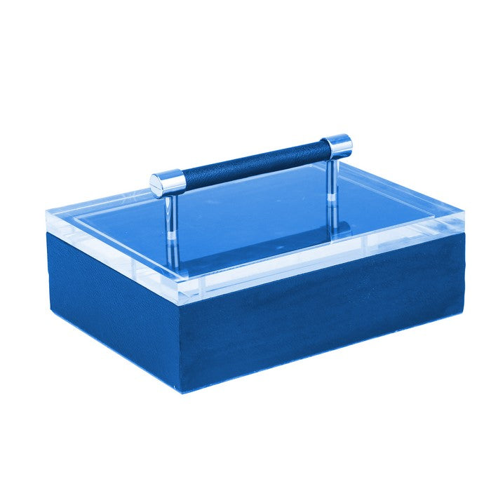 Acrylic Top Storage Box with Leatherette Exterior, Blue and Clear