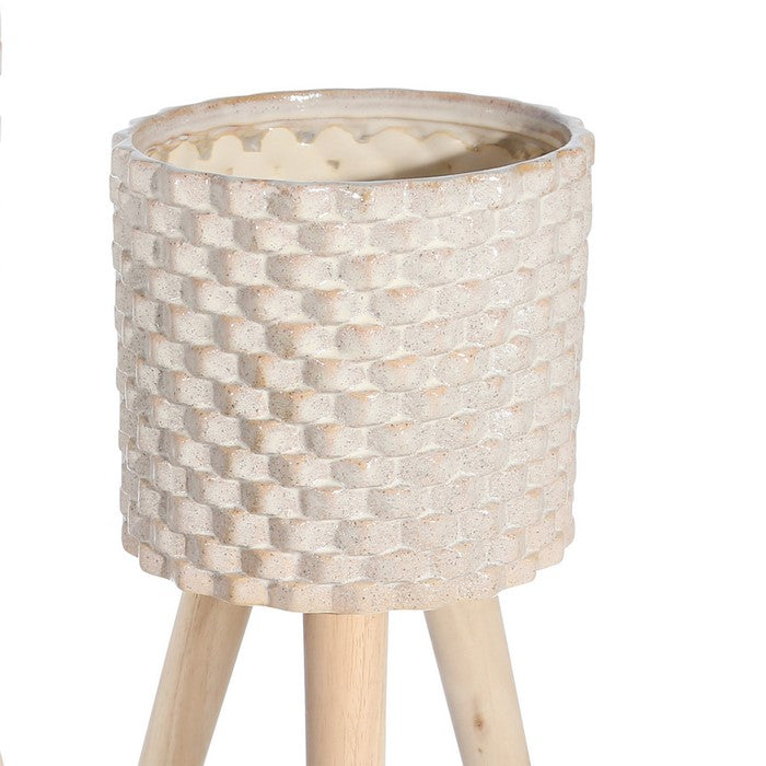 Textured Ceramic Planter with Tripod Legs, Set of 2, Cream and Brown