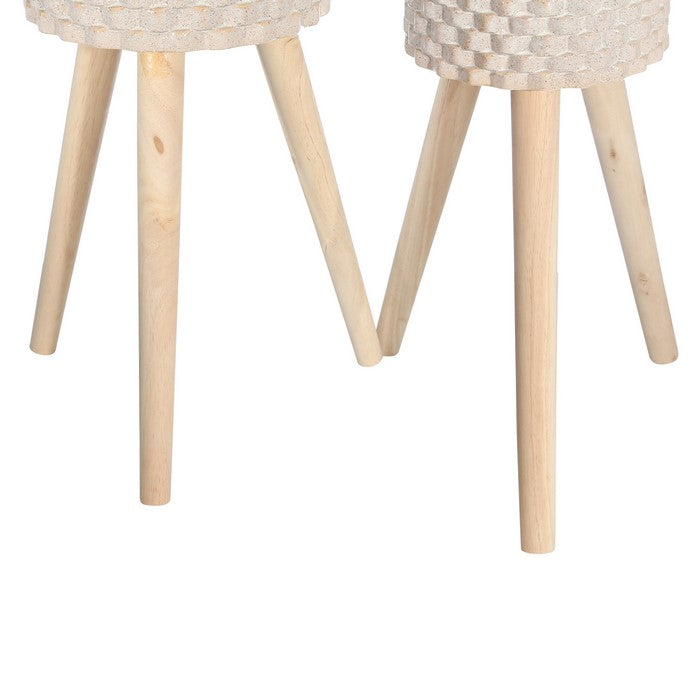 Textured Ceramic Planter with Tripod Legs, Set of 2, Cream and Brown