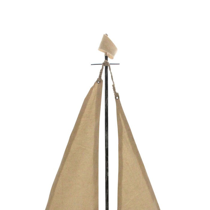Decorative Wooden Sailboat Figurine, Beige and Black