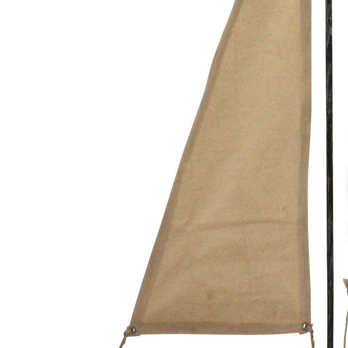 Decorative Wooden Sailboat Figurine, Beige and Black