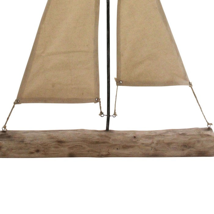 Decorative Wooden Sailboat Figurine, Beige and Black