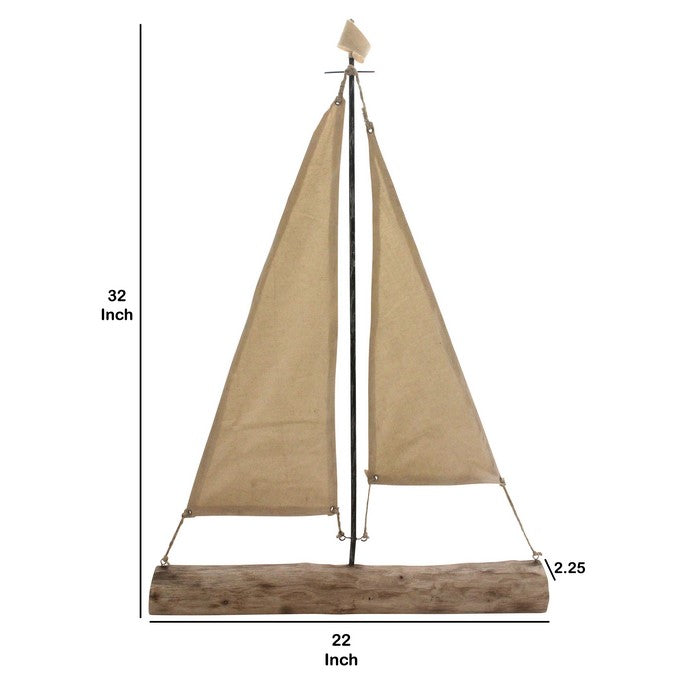 Decorative Wooden Sailboat Figurine, Beige and Black