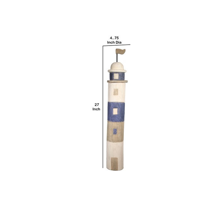 Wooden Light House Figurine with Flag Finial, Large, Multicolor