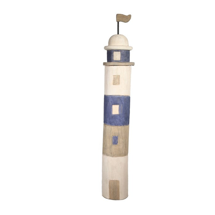 Wooden Light House Figurine with Flag Finial, Large, Multicolor
