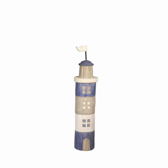 Wooden Light House Figurine with Flag Finial, Small, Multicolor