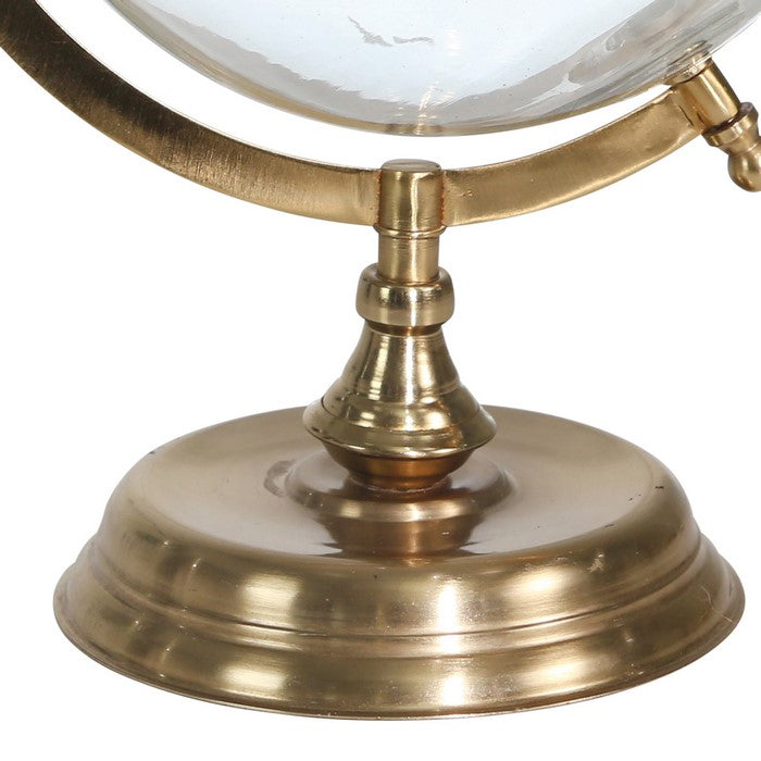 Decorative Glass Globe with Metal Frame, Clear and Gold
