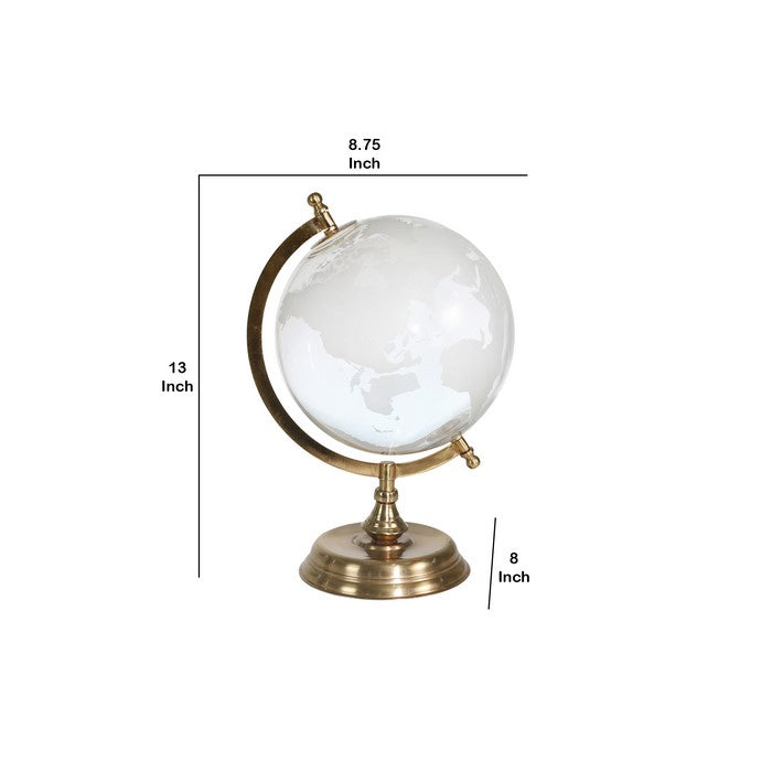 Decorative Glass Globe with Metal Frame, Clear and Gold