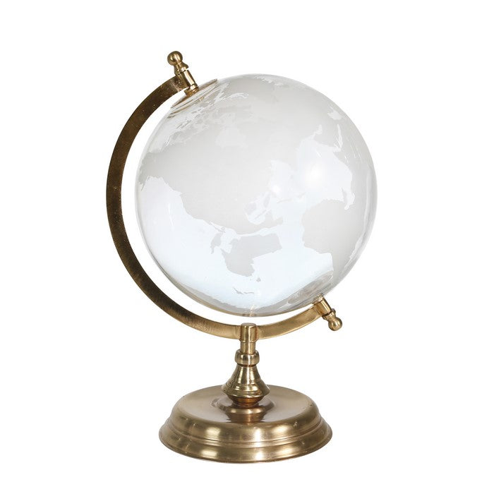 Decorative Glass Globe with Metal Frame, Clear and Gold