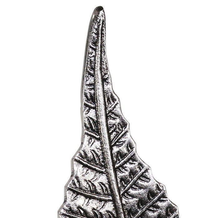 Decorative Metal Betel Leaf Figurine on Stand, Gray and Silver