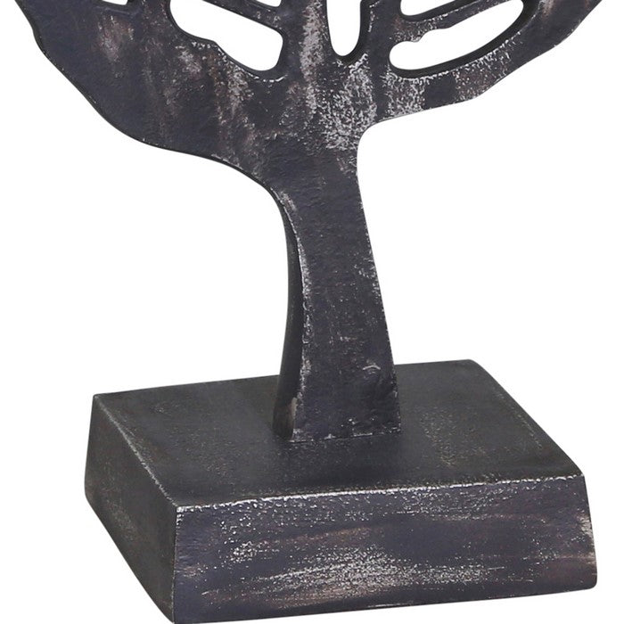 Decorative Metal Leaf Figurine with Cut Out Details and Stand, Black