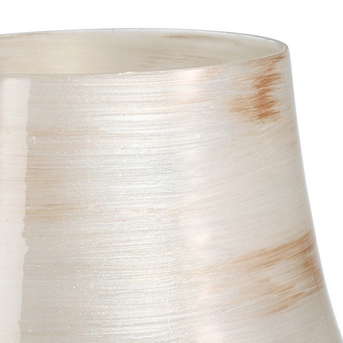 Table Lamp Shaped Glass Hurricane on Metal Base, Large,Beige and Brown