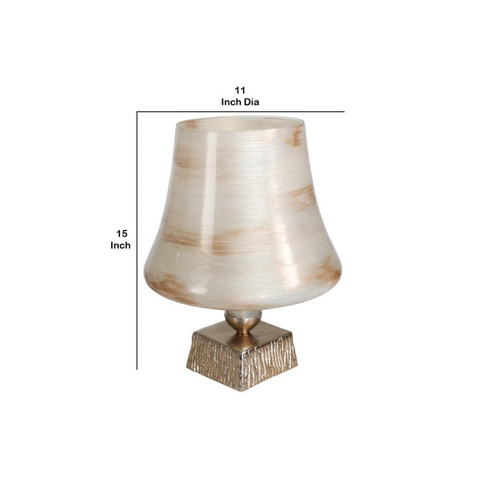 Table Lamp Shaped Glass Hurricane on Metal Base, Large,Beige and Brown
