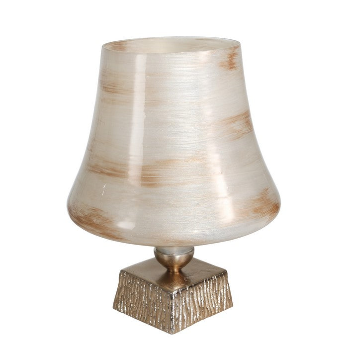 Table Lamp Shaped Glass Hurricane on Metal Base, Large,Beige and Brown