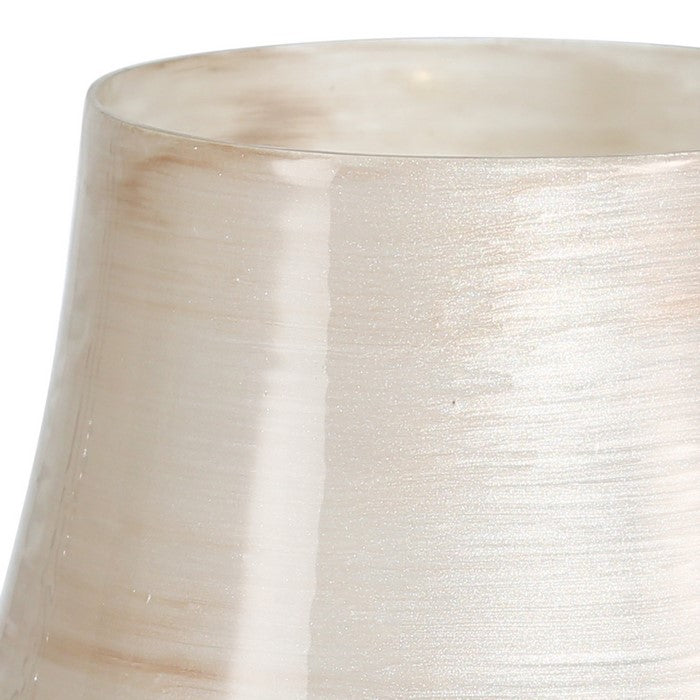 Table Lamp Shaped Glass Hurricane on Metal Base, Small,Beige and Brown
