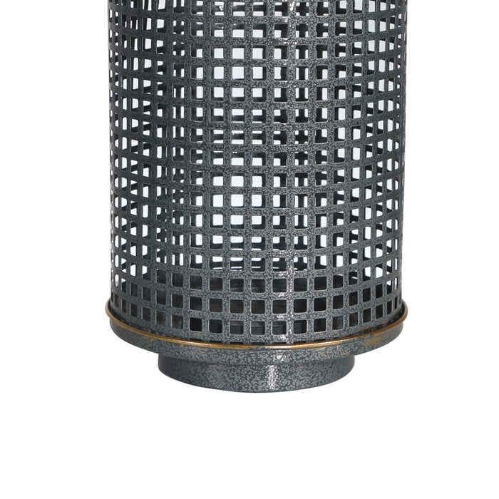 Metal Candle Holder with Grid Details, Large, Gray and Copper