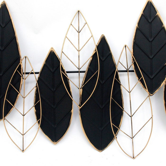 Decorative Metal Leaf Wall Decor with Intricate Details,Gold and Black