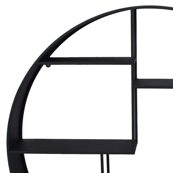 Industrial Round Metal Wall Shelf with 4 Storage Space, Black