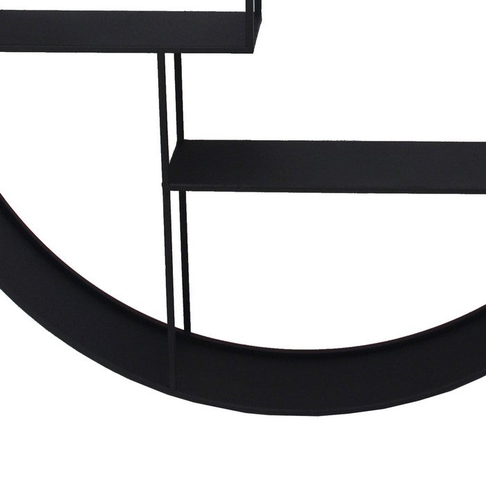 Industrial Round Metal Wall Shelf with 4 Storage Space, Black