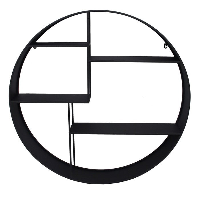 Industrial Round Metal Wall Shelf with 4 Storage Space, Black