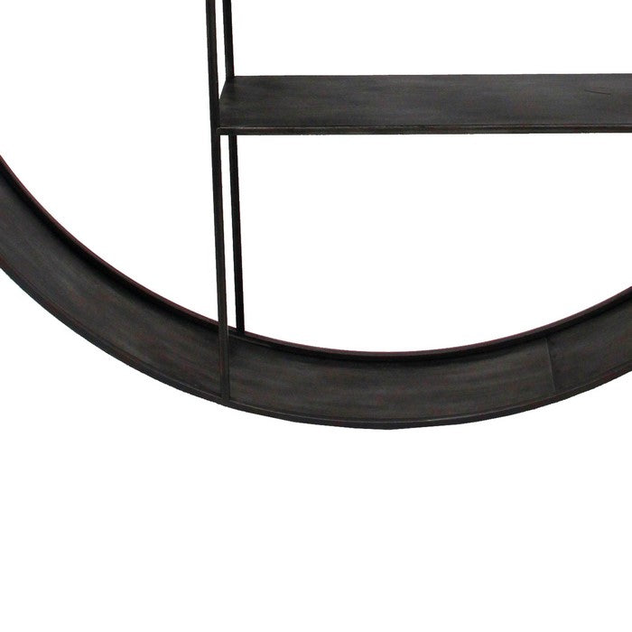 Industrial Round Metal Wall Shelf with 4 Display Space, Gray